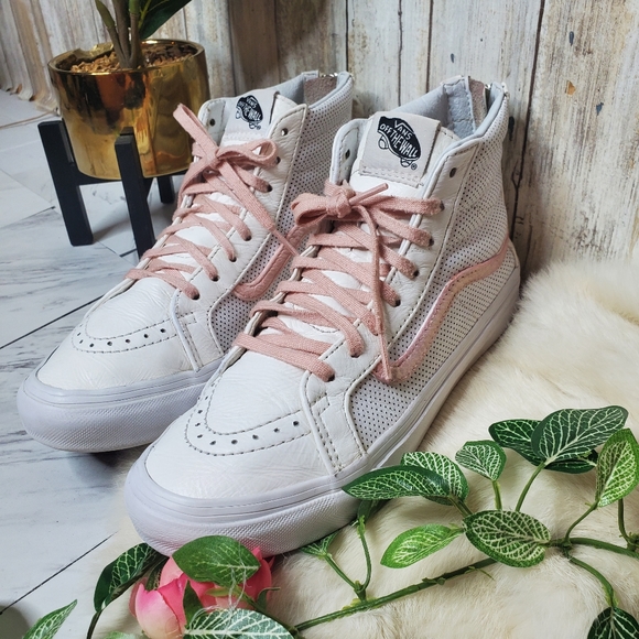 RARE vans White leather custom high top zip back - Picture 4 of 12